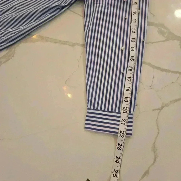 Bershka Button Down Pearl Embroidered Striped Shirt Womens Blue White Size XS - Picture 8 of 10